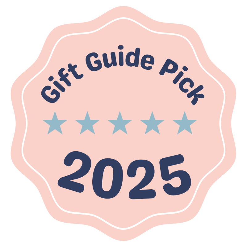 Badge labeled 'Gift Guide Pick 2025' with five stars on a pink background